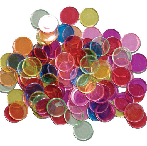 Colorful transparent round beads on a white background