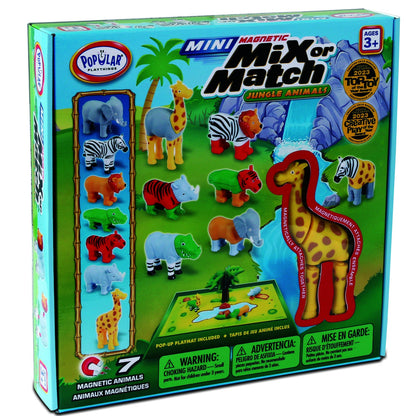 Box of Mini Magnetic Mix or Match Jungle Animals toy set with colorful animals and game board.