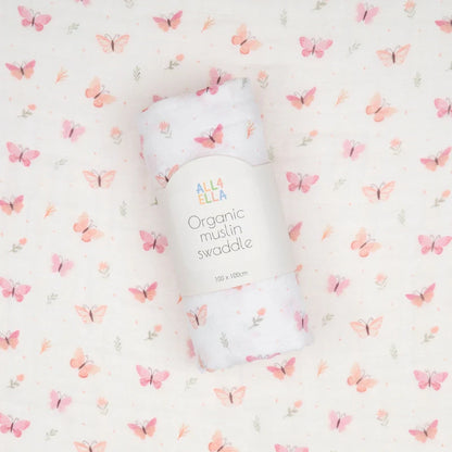 ALL 4 ELLA COTTON MUSLIN SWADDLE | SWEET BUTTERFLY