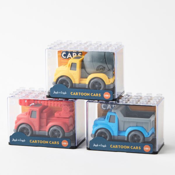 Three toy truck packages from Toy & Gadget on a white background