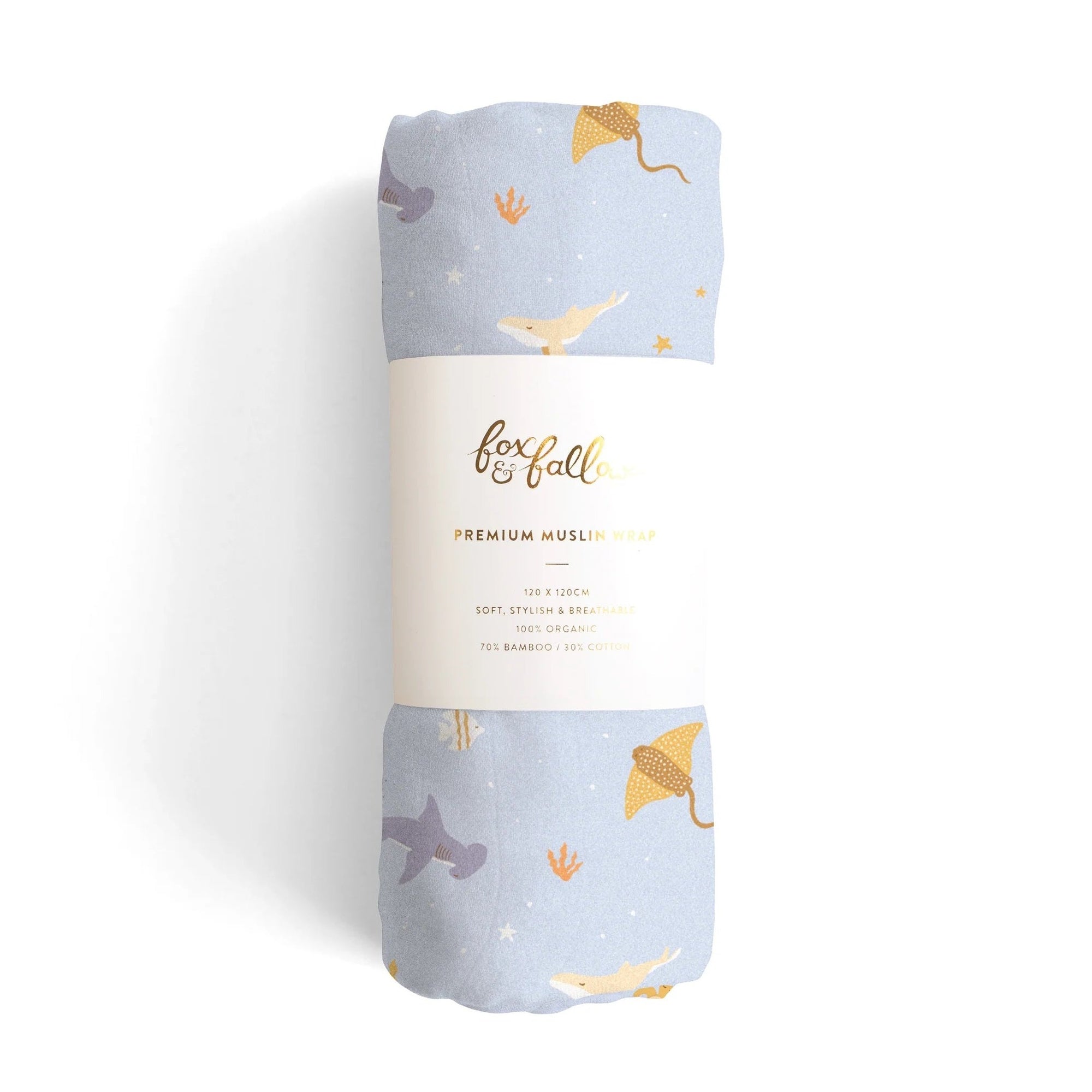 Fox and Fallow Organic Bamboo Cotton Muslin Swaddle - Ocean Creatures