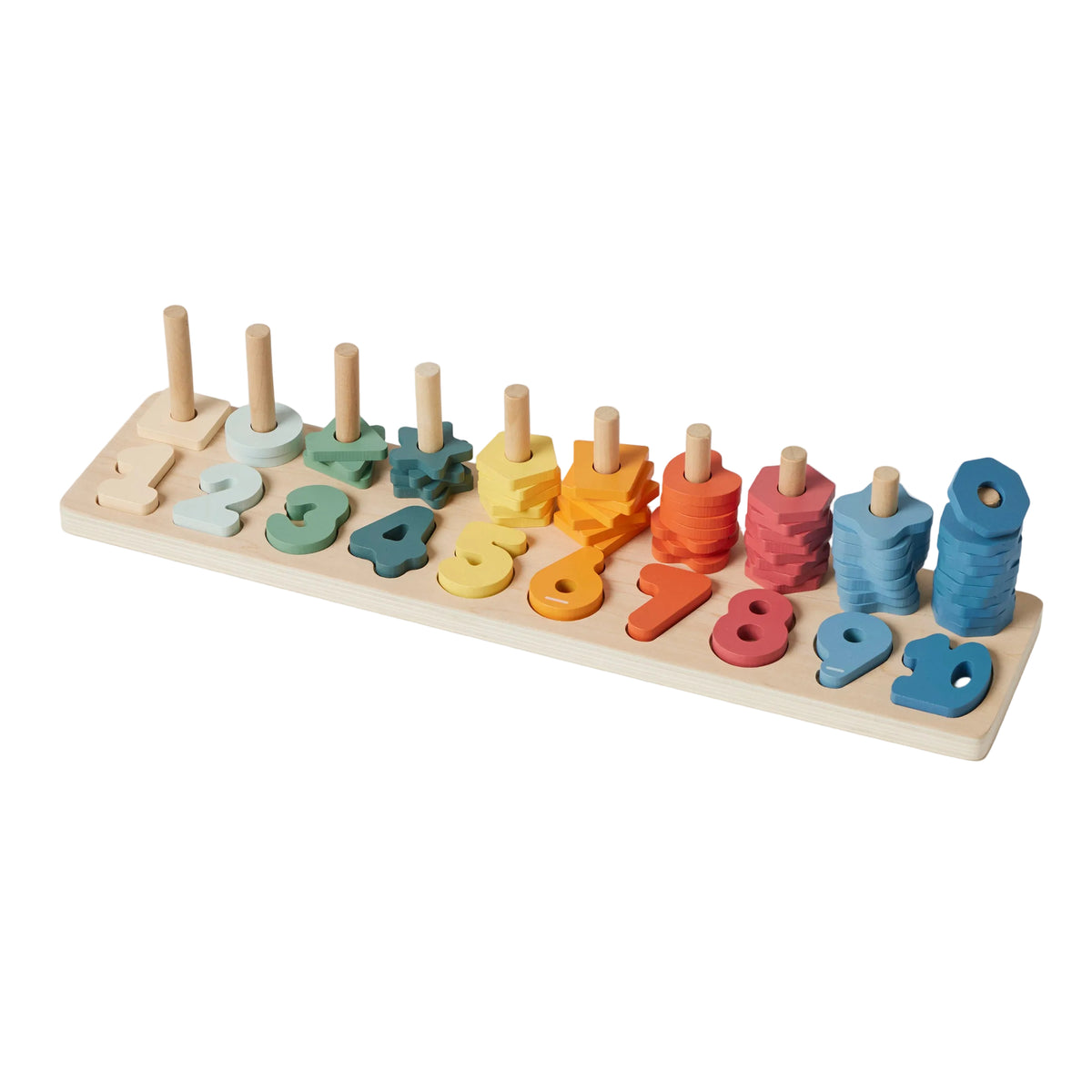Colorful wooden number puzzle on a light gray background
