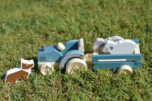 Wooden Tractor, Trailer and Sheep Dog