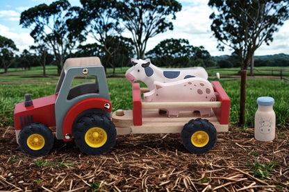 Kaper Kidz Wooden Tractor and Farm Animals | Red