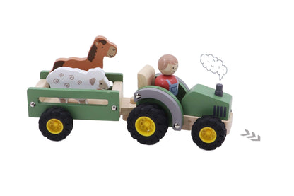 Kaper Kidz Wooden Tractor and Farm Animals | Green