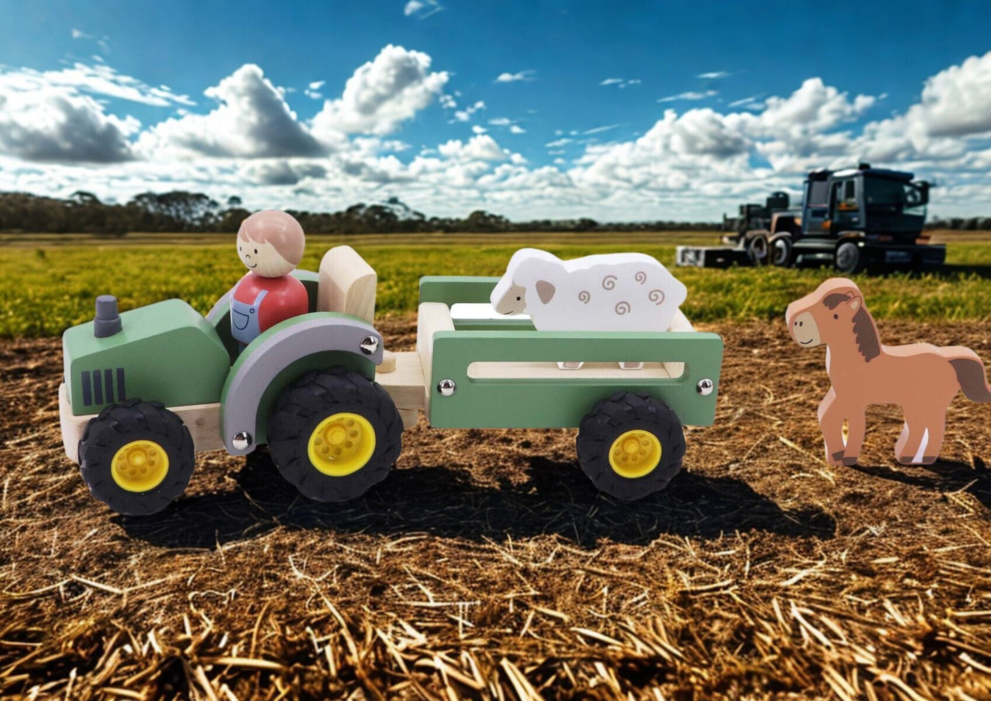 Kaper Kidz Wooden Tractor and Farm Animals | Green