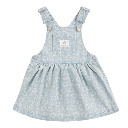 Light blue floral patterned dress with straps on a white background