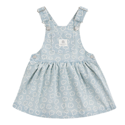 Light blue floral patterned dress with straps on a white background