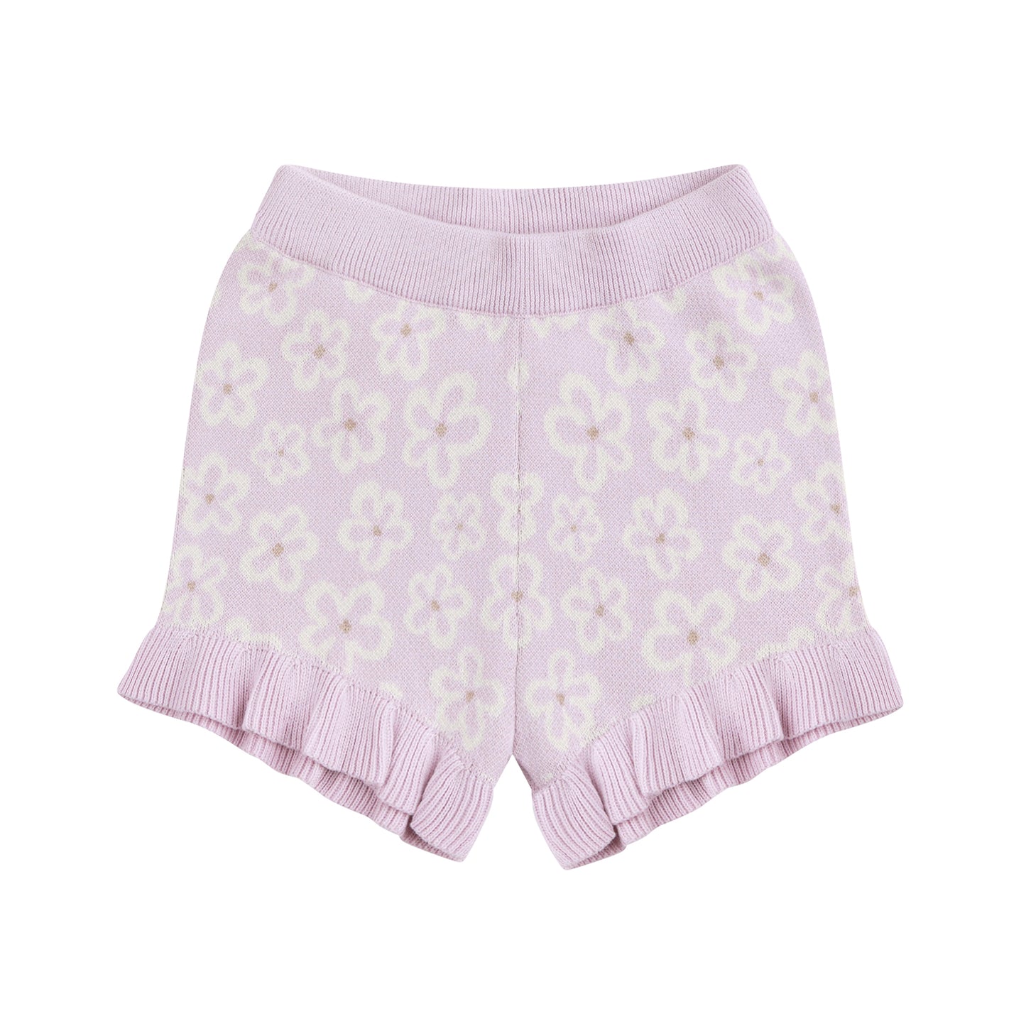Lavender shorts with a subtle pattern on a white background