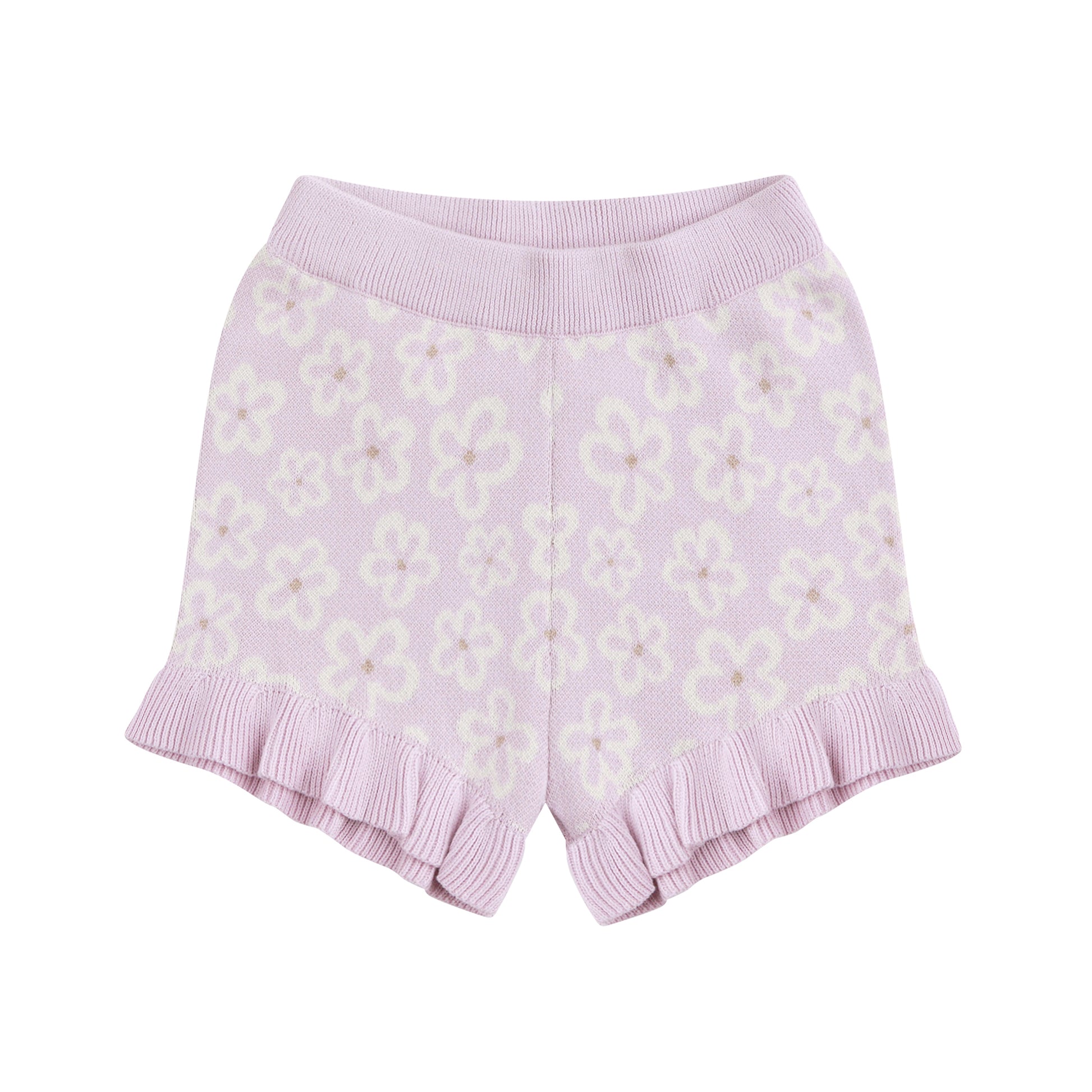 Lavender shorts with a subtle pattern on a white background