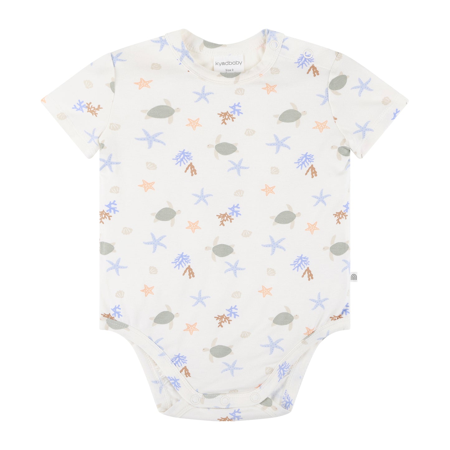 Baby onesie with starfish pattern on a white background