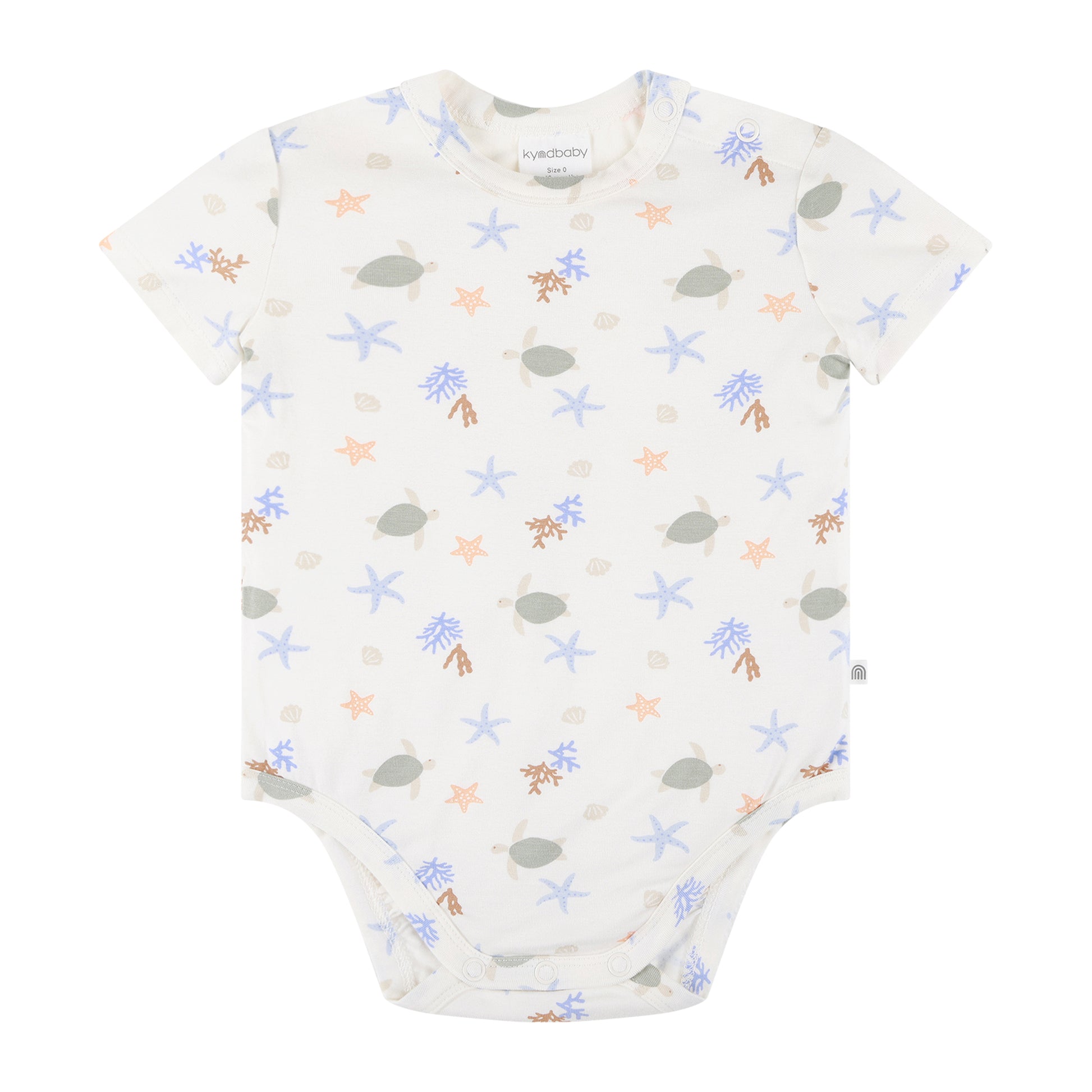 Baby onesie with starfish pattern on a white background