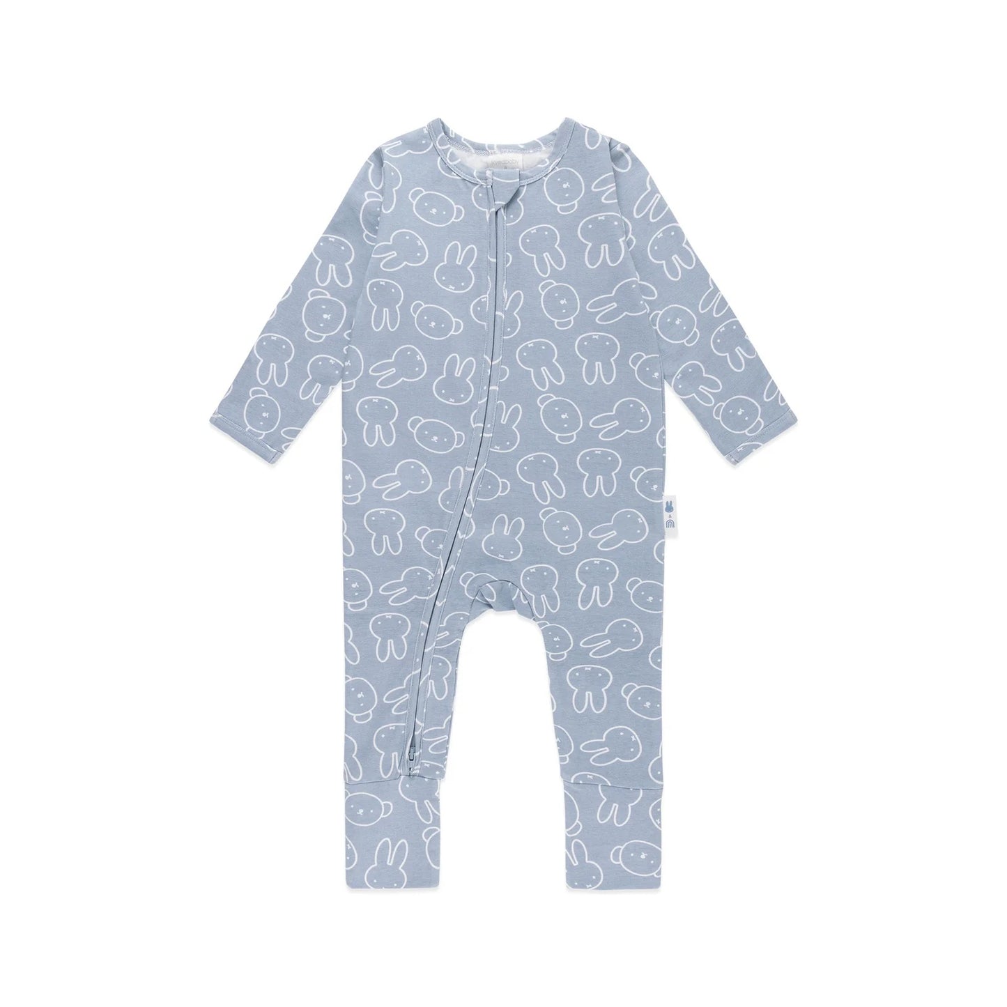 Baby onesie with cloud pattern on a white background