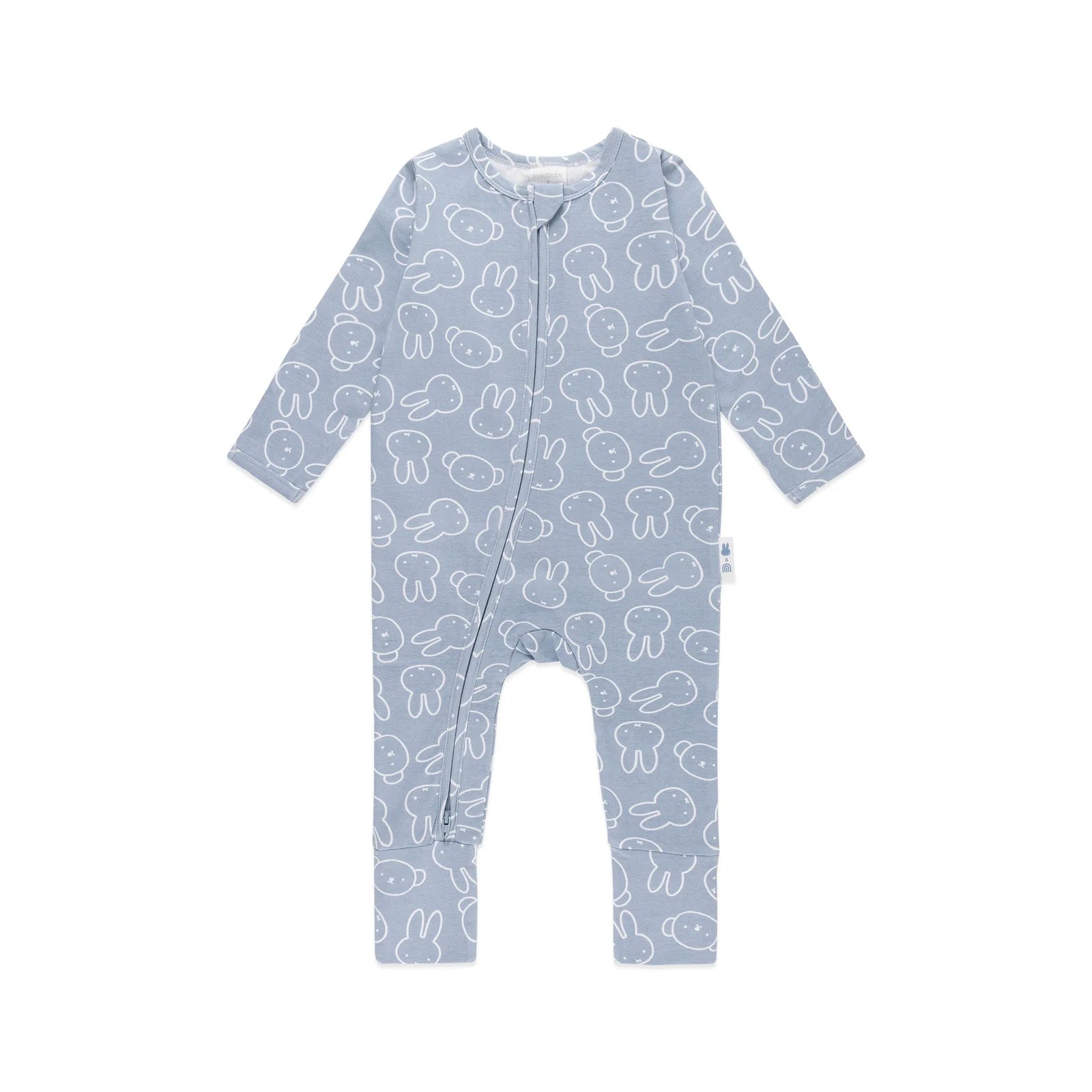 Baby onesie with cloud pattern on a white background