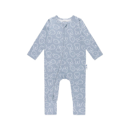 Baby onesie with cloud pattern on a white background