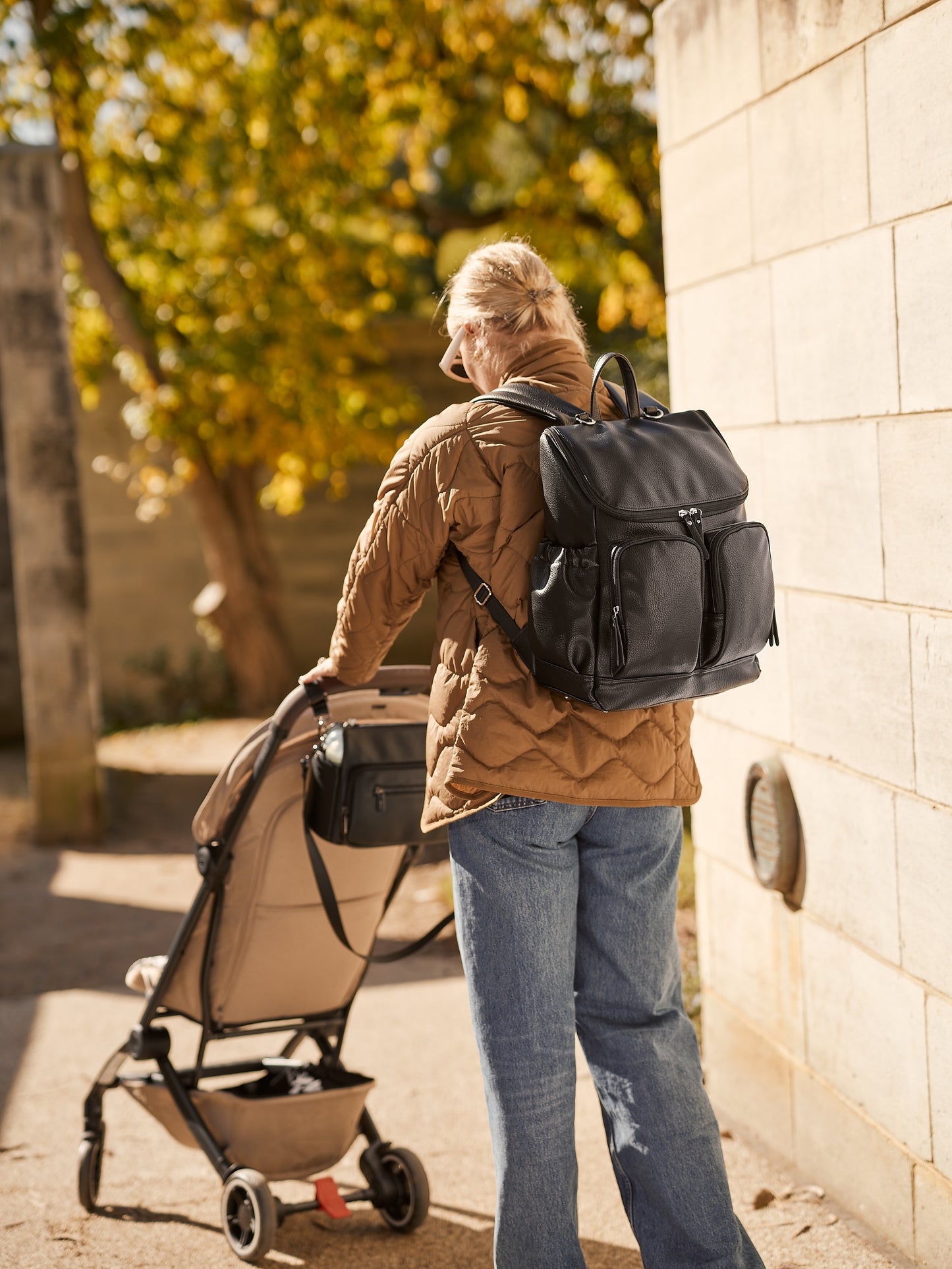 Oioi Dimple Vegan Leather Nappy Backpack - Black Dimple