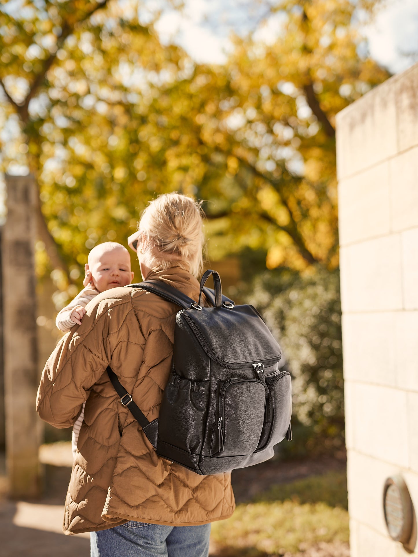 Oioi Dimple Vegan Leather Nappy Backpack - Black Dimple