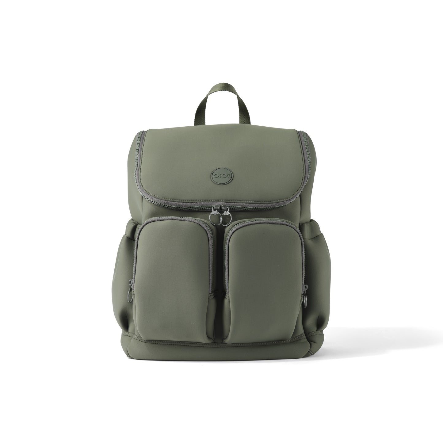 Green backpack on a white background