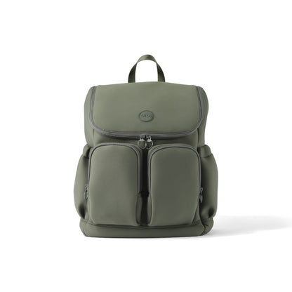 Green backpack on a white background