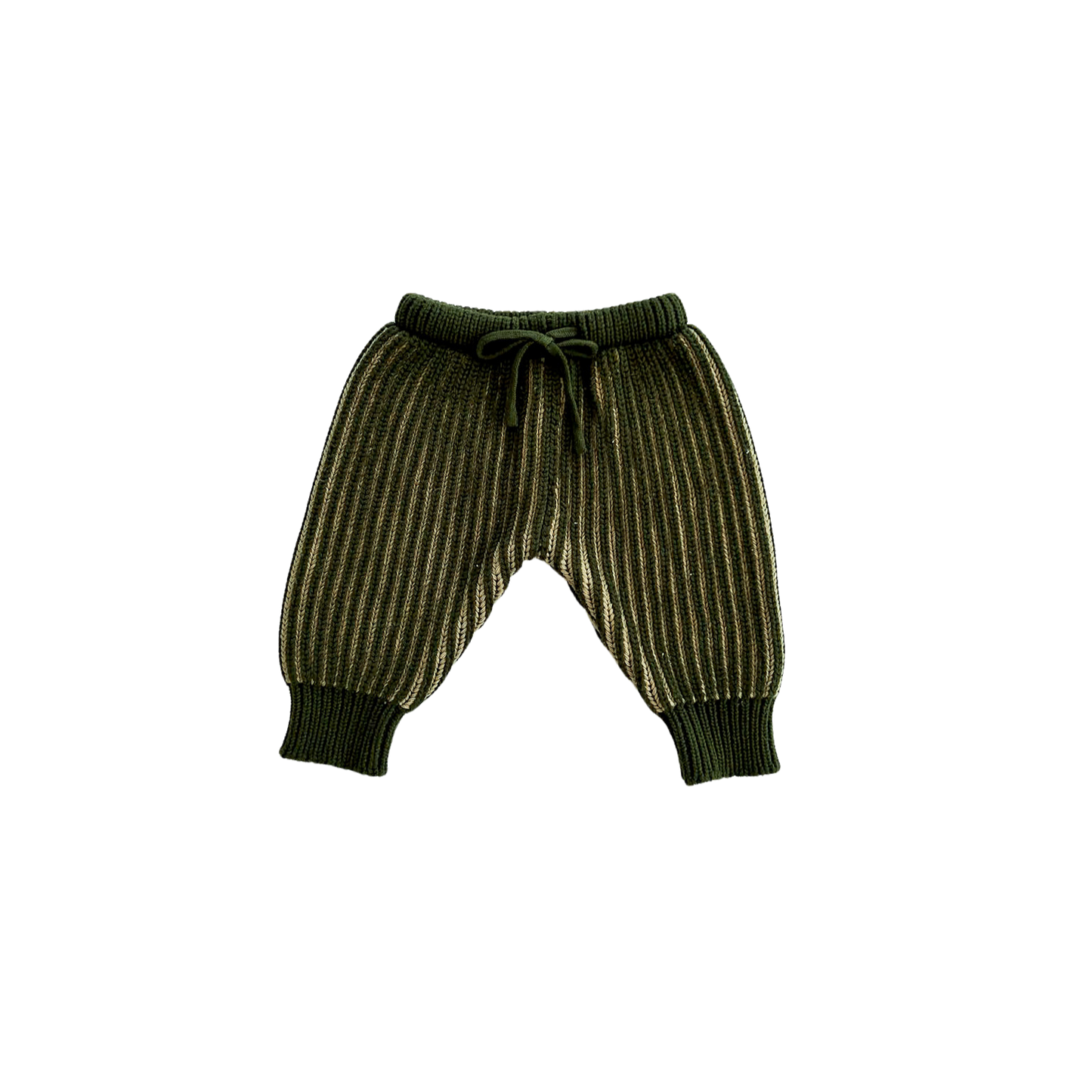 Green ribbed baby pants on a white background