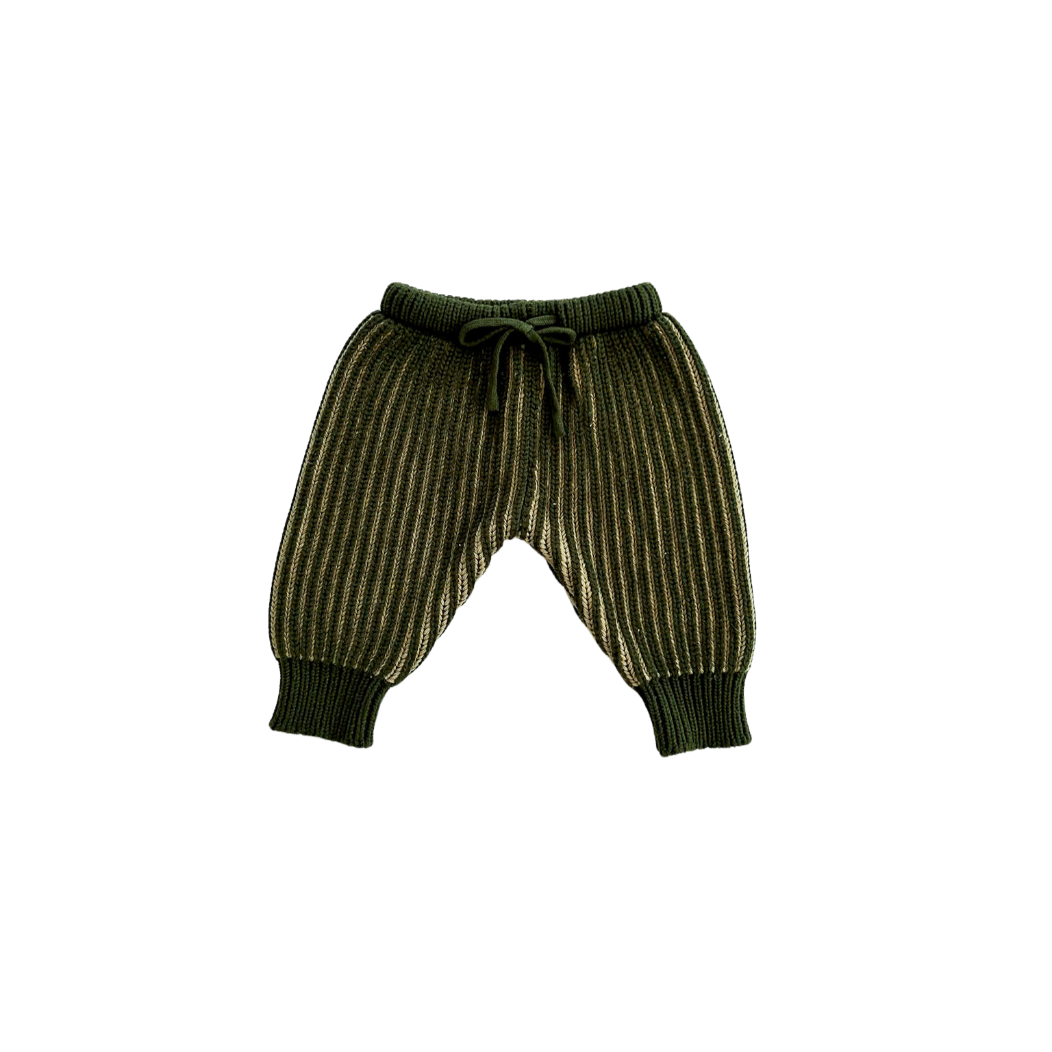 Green ribbed baby pants on a white background