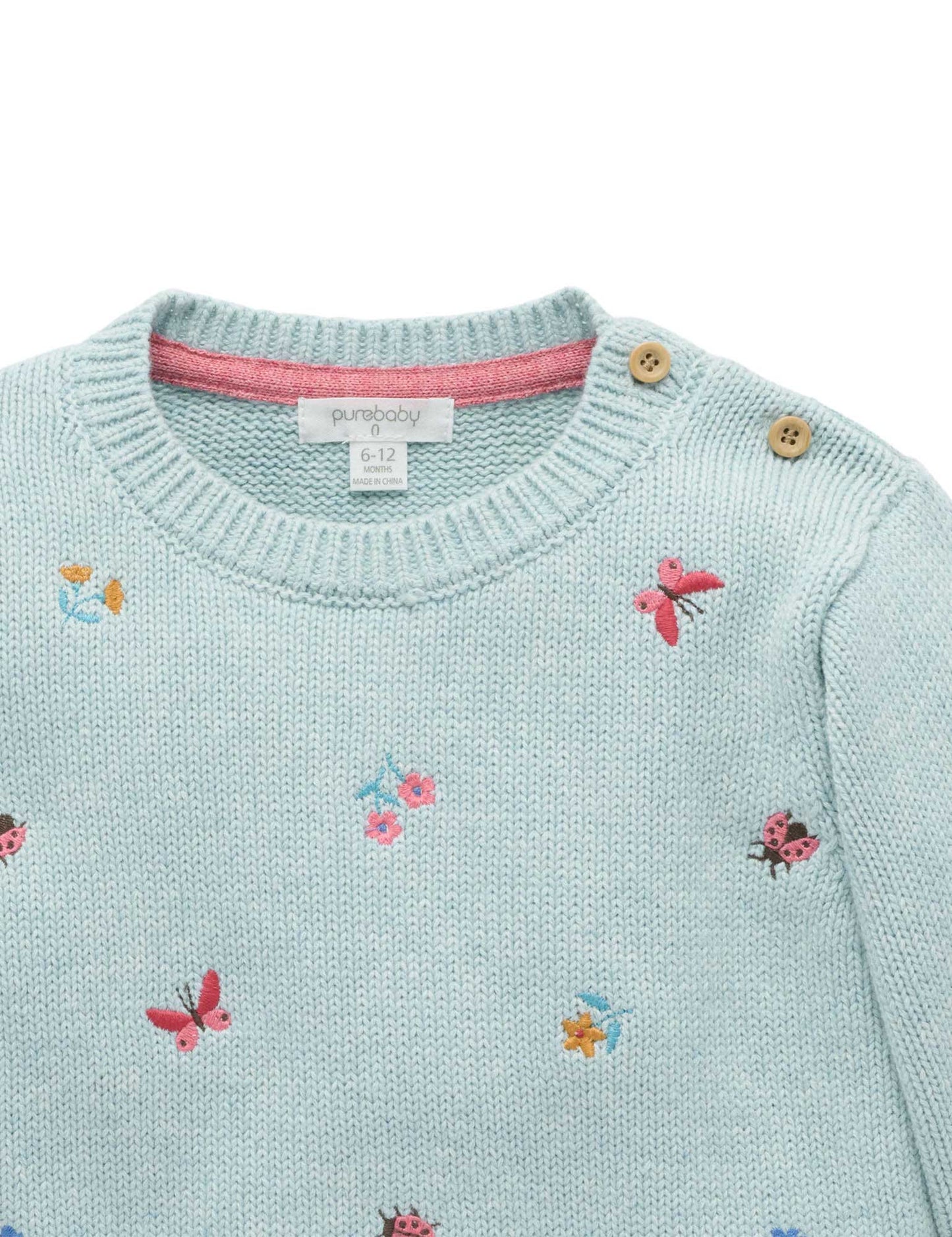 PUREBABY EMBROIDERED KNIT JUMPER | LADYBIRD BRODERIE