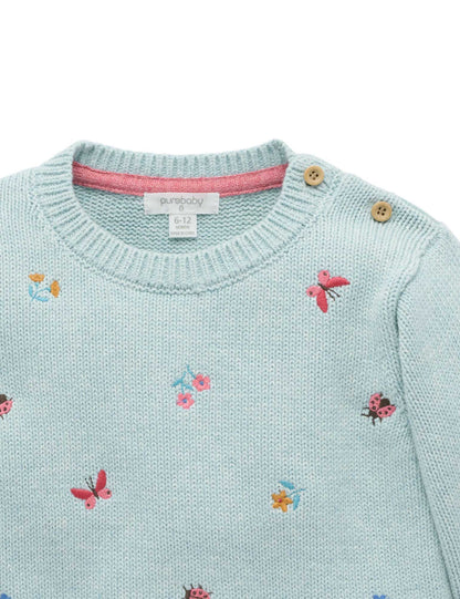 PUREBABY EMBROIDERED KNIT JUMPER | LADYBIRD BRODERIE