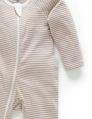 Purebaby Zip Growsuit - Chestnut Stripe