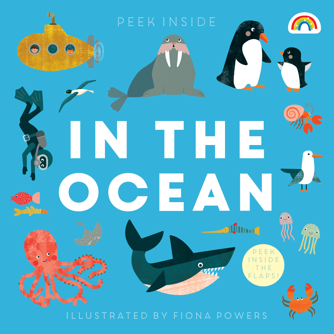 Book cover of 'In the Ocean' with illustrations of ocean animals and a blue background.