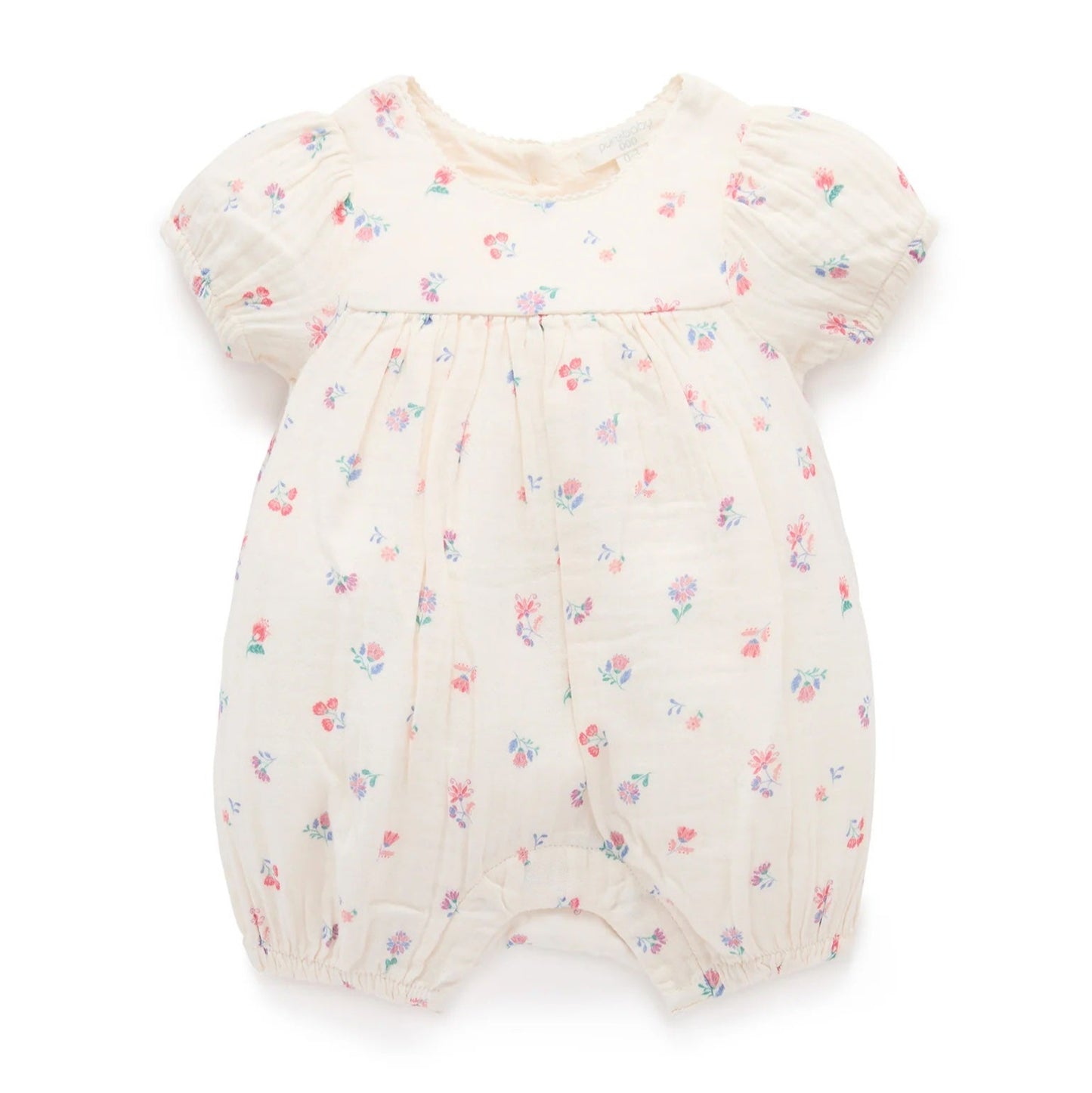 Baby romper with floral pattern on a white background