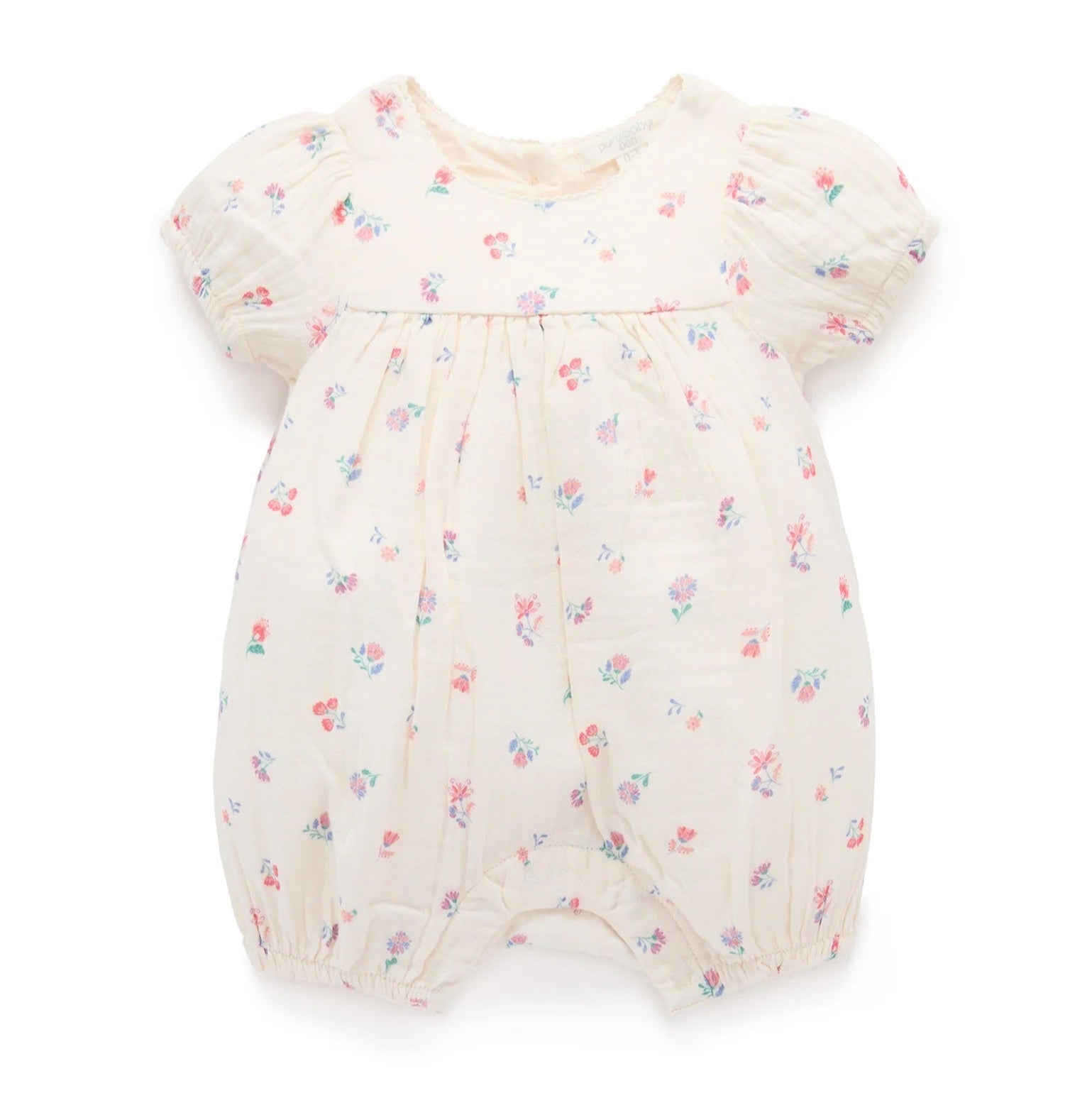 Baby romper with floral pattern on a white background