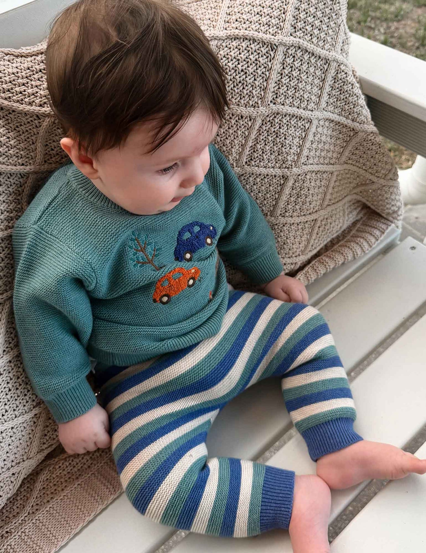 PUREBABY KNIT LEGGINGS | STRIPE BLUE