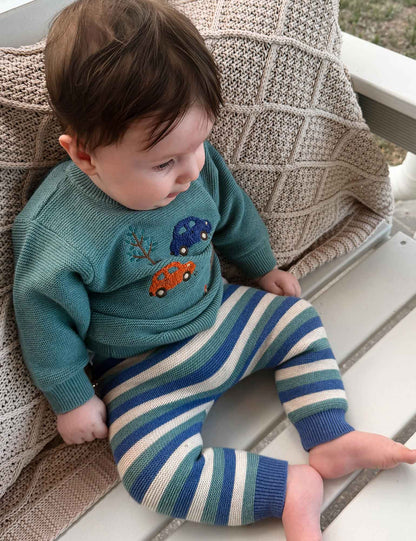 PUREBABY KNIT LEGGINGS | STRIPE BLUE