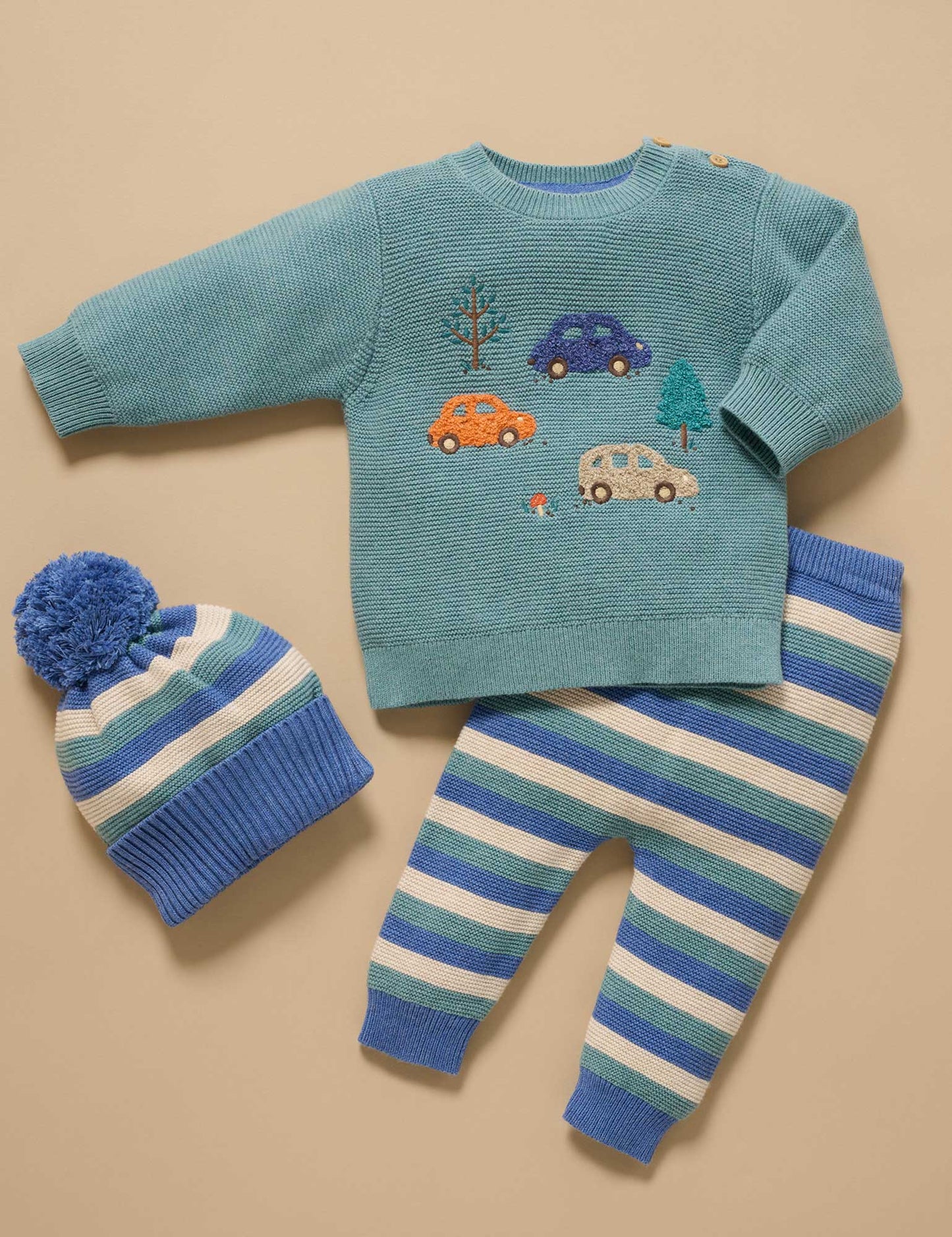 PUREBABY KNIT LEGGINGS | STRIPE BLUE