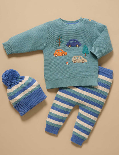PUREBABY KNIT LEGGINGS | STRIPE BLUE
