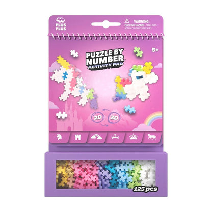 Puzzle by Number activity pad packaging with colorful puzzles and brand logo on a white background