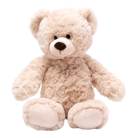 Beige teddy bear on a white background