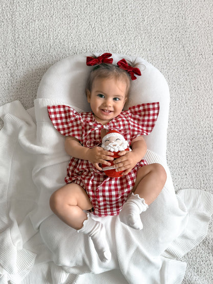 BLOSSOM AND PEAR FLUTTER SLEEVE ROMPER | RED GINGHAM