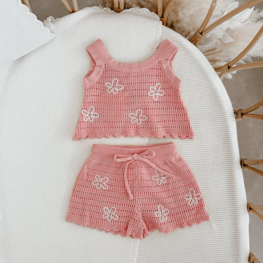 BLOSSOM AND PEAR DAISY KNIT TIE SET | BLUSH
