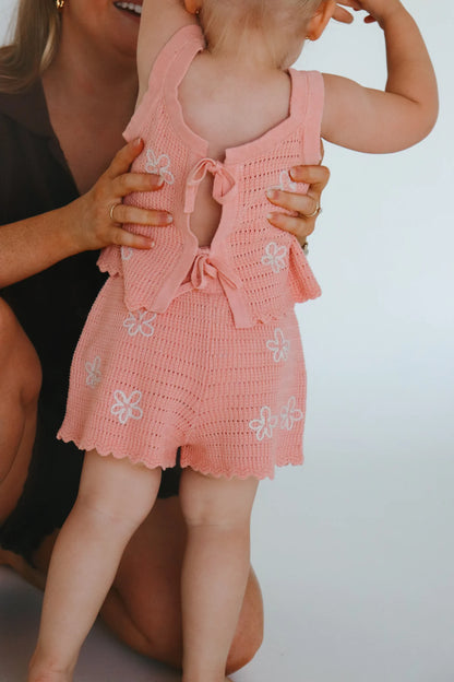 BLOSSOM AND PEAR DAISY KNIT TIE SET | BLUSH