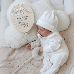 Wooden Balloon Birth Announcement Disc - Hello World