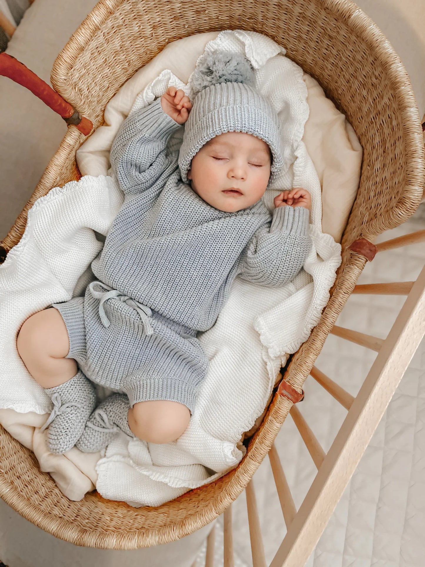 BLOSSOM AND PEAR KNIT BOOTIES | POWDER BLUE