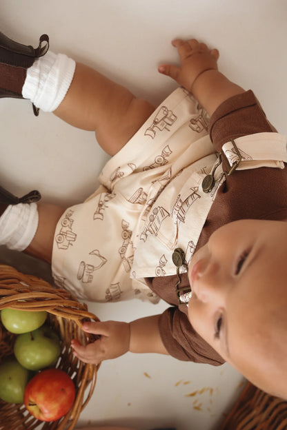 BLOSSOM AND PEAR DENIM SHORT OVERALL | LITTLE DIGGER