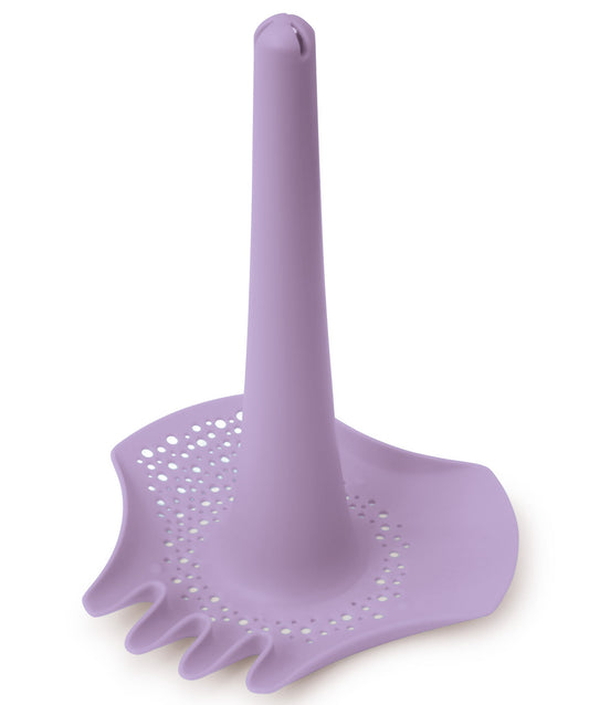 Purple silicone strainer on a white background