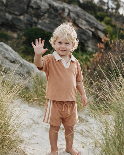 FOX AND FINCH | CARAMEL SIDE STRIPE TOWELLING SHORTS