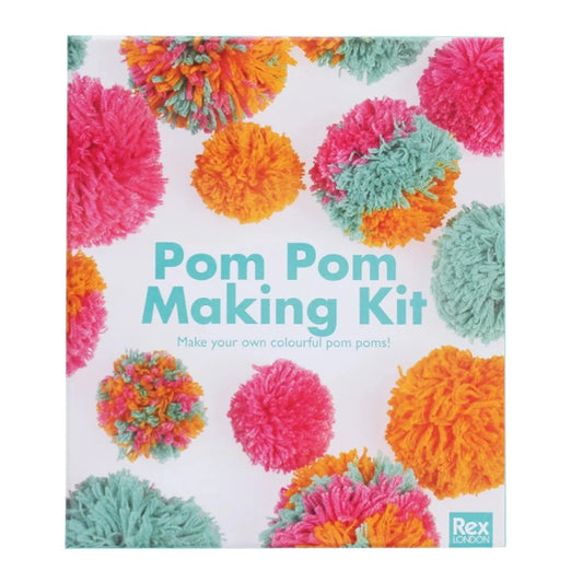 Pom Pom Making Kit packaging with colorful pom poms on a white background