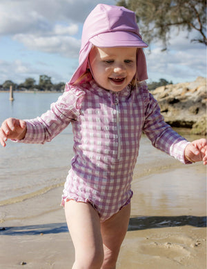 Purebaby Long Sleeve Frilly Swimsuit - Gingham