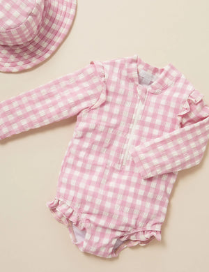 Purebaby Long Sleeve Frilly Swimsuit - Gingham