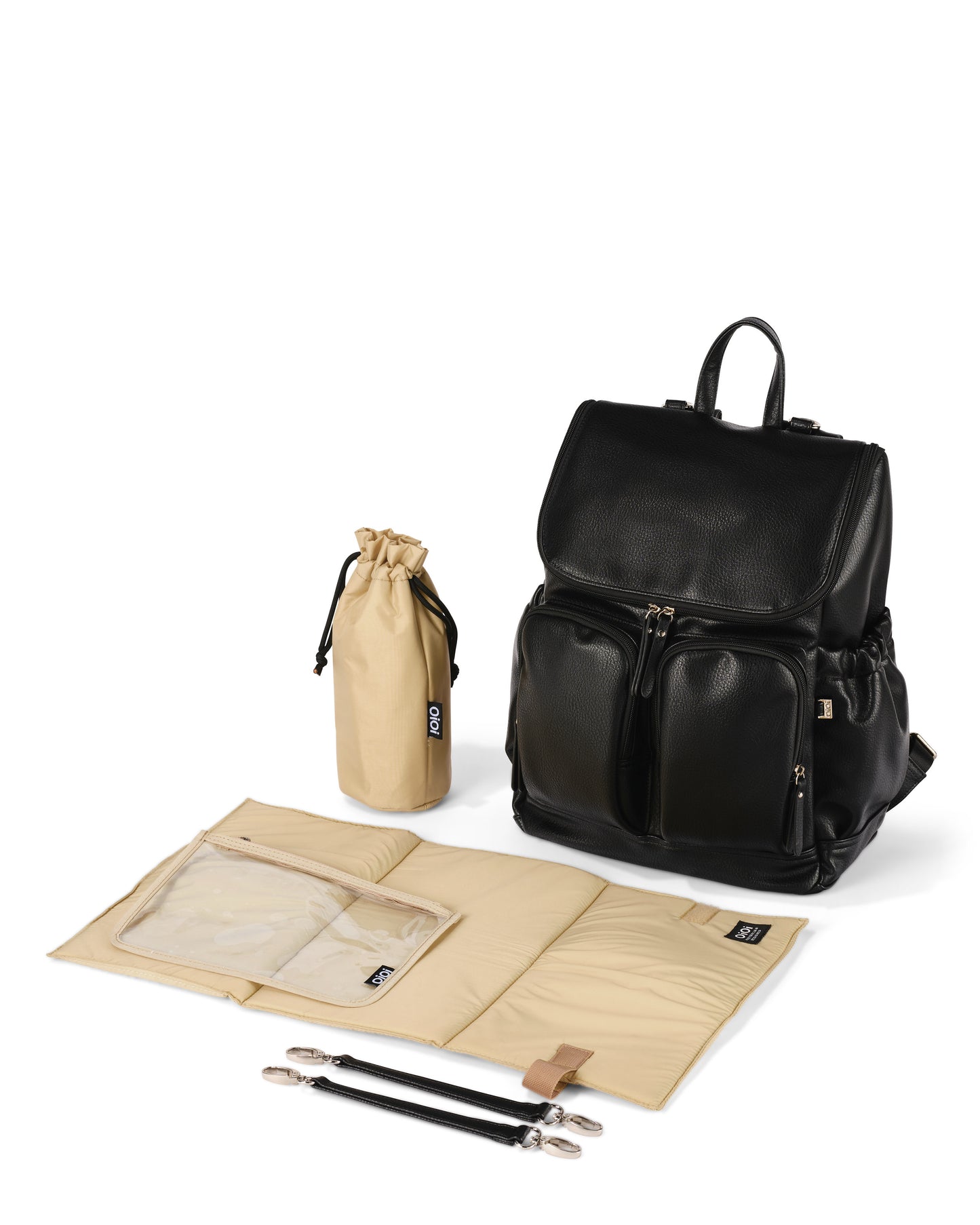 Oioi Dimple Vegan Leather Nappy Backpack - Black Dimple