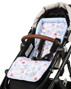 OiOi Reversible Pram Liner - Mediterranean/Blue Check